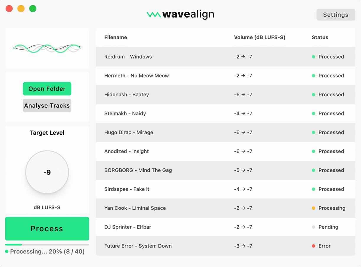 waveAlign audio normalization tool interface