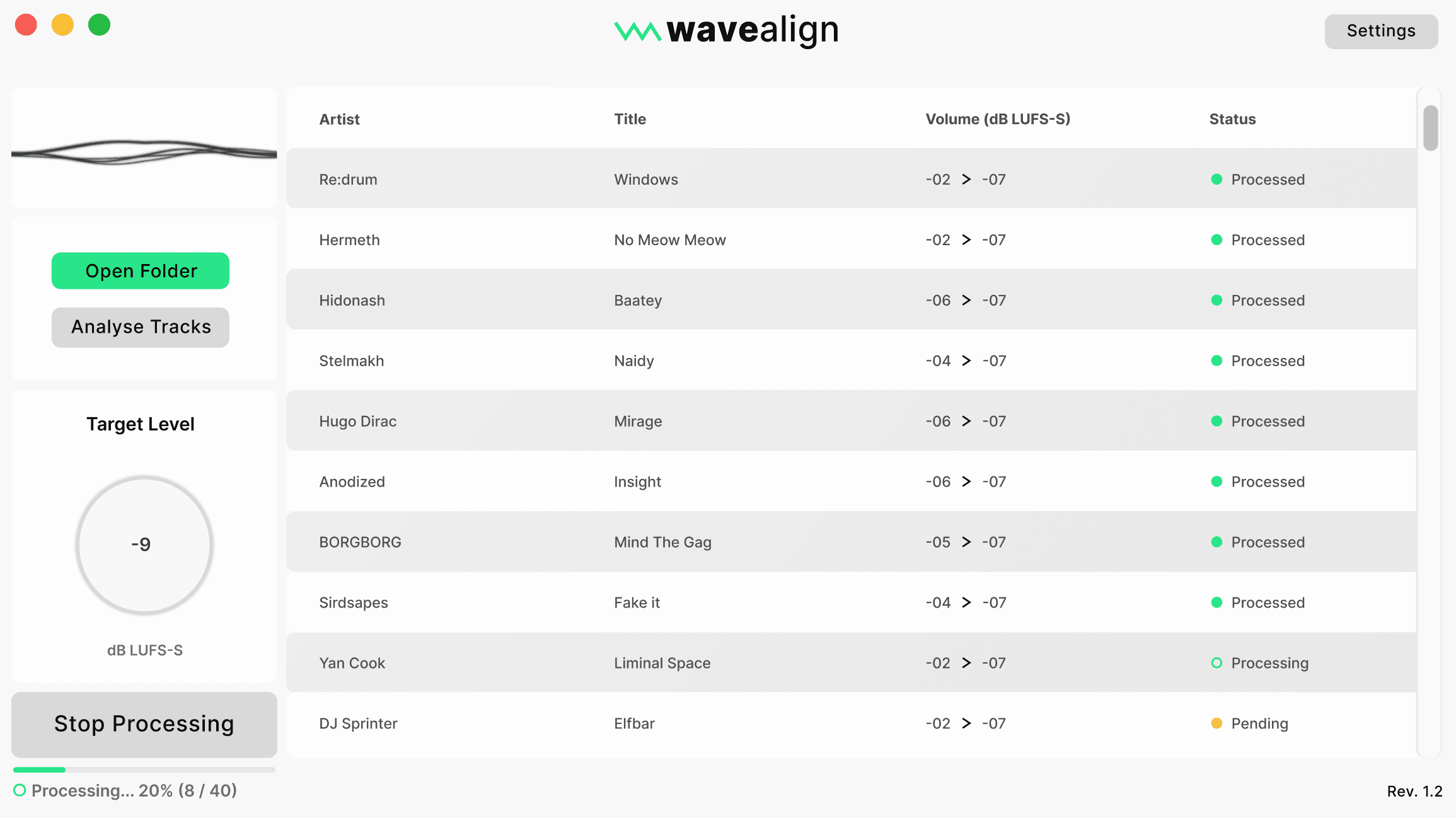 WaveAlign audio normalization interface